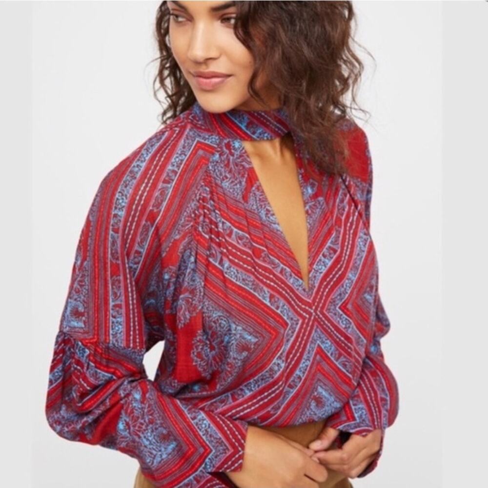 Free People Walking On A Dream Tunic Red Blue Size Large - Picture 2 of 7